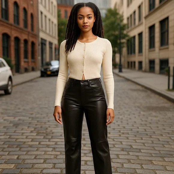 Abercombie & Fitch The 90's Curve Love Vegan Leather Ankle Straight Pant 29 NWOT - Picture 1 of 6